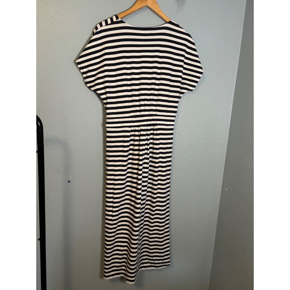 Talbots Striped Maxi Dress Navy White Wrap V-Neck Large Petite Cotton - Picture 6 of 9